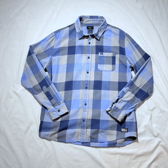 Quicksilver Men’s Flannel Shirt Large Blue/Gray Plaid 100% Cotton - Picture 2 of 9